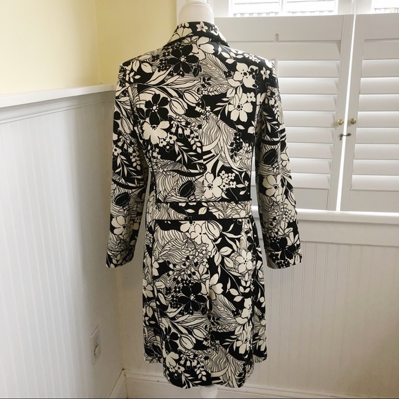Oscar De La Renta Black & Cream Trench Coat 10P - Picture 2 of 7